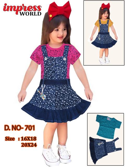 Girls' Polka Dot Dungaree Dress with T-Shirt Set Of 6 Pieces